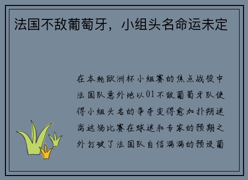 法国不敌葡萄牙，小组头名命运未定